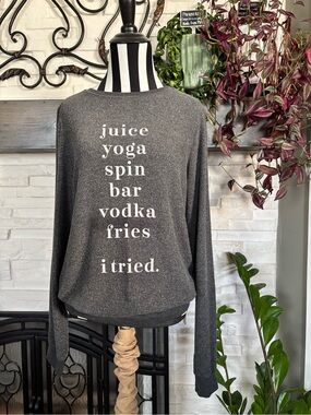 RARE SAMPLE Wildfox Couture Gray Crewneck Jumper Sweatshirt Small Vodka Yoga Bar